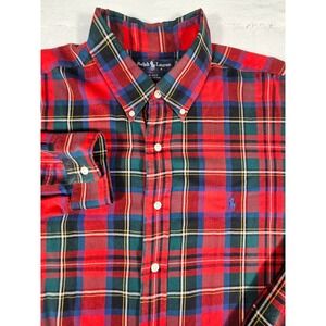 Ralph Lauren Blake Shirt Mens XL Red Green Plaid Cotton Button Down Long Sleeve